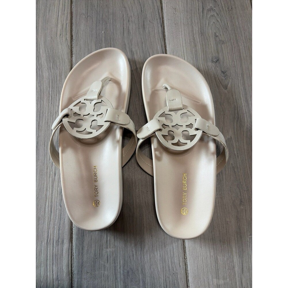 Tory Burch Miller Ivory Leather Sandals Flip Flop Thong Slides size 40